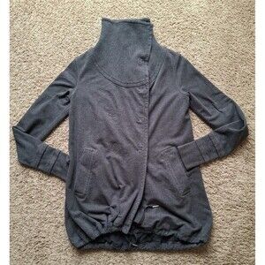 LULULEMON Womens Snap Button Cowl Neck Jacket Size 6 Gray Snap Front Drawstring